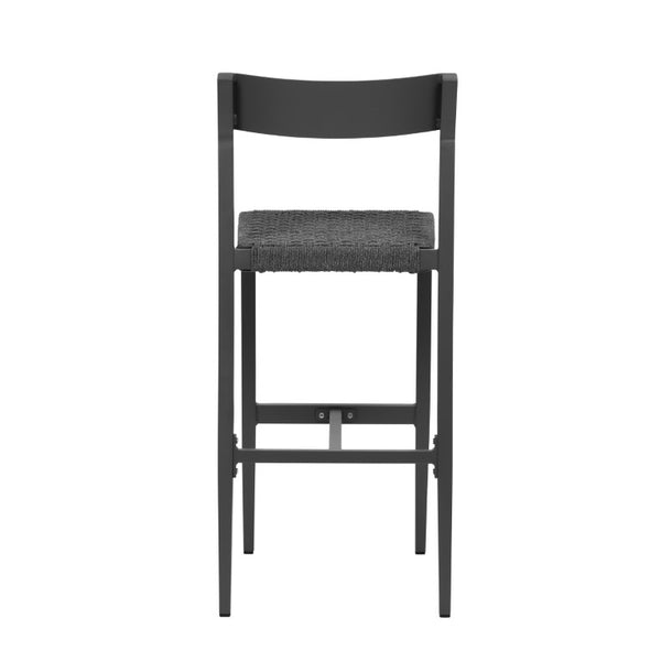 EuroStyle Ronan Outdoor Bar Stools Rope Woven Seat Powder Coated Aluminum Frame Set of 2 90588-GRY