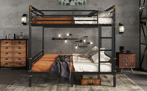 English Elm Queen Over Industrial Metal Bunk Bed Convertible Frame with Guard Rails W2580S00062