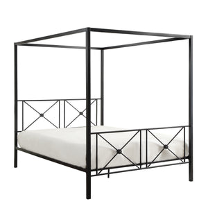 English Elm Black Queen Platform Canopy Bed with Double X Metal Frame and Medallion Accents for Modern-Traditional Bedrooms Black 84.5 L x 22 W x 4.75 H B011P207846