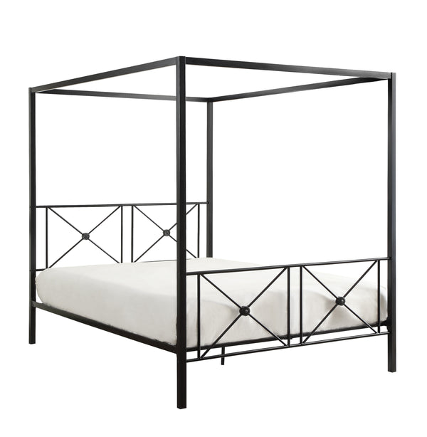 English Elm Black Queen Platform Canopy Bed with Double X Metal Frame and Medallion Accents for Modern-Traditional Bedrooms Black 84.5 L x 22 W x 4.75 H B011P207846
