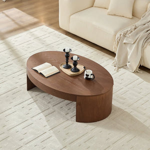 English Elm Modern Oval Mdf Coffee Table with Drawer Natural Matte Finish for Living Rooms Walnut W2085P399021