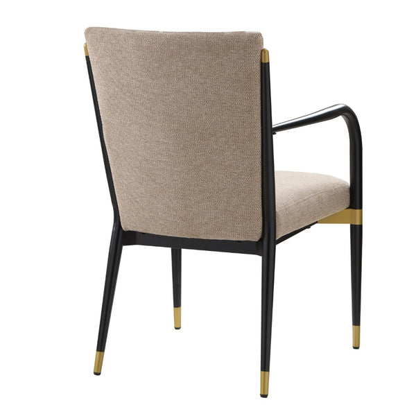 English Elm Modern Gold Accent Iron Frame Dining Arm Chairs Upholstered Set of Two for Elegant Spaces Black+Brown N771P345830H