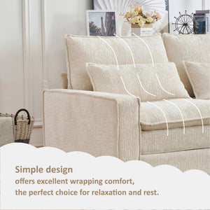 English Elm 99'' Sectional Cloud Deep Seat Couch - Plush Chenille 4-Seat L-Shaped Sofa with Movable Ottoman, Stain-Resistant Comfort and Ergonomic Lumbar Support Beige W3373S00023