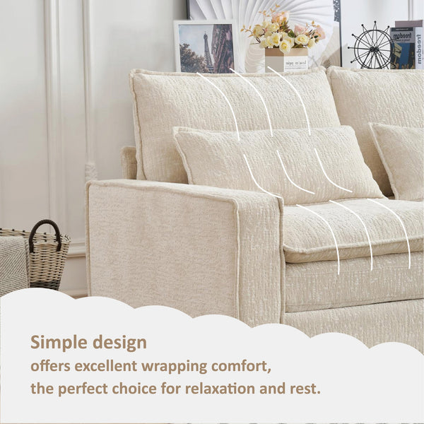 English Elm 99'' Sectional Cloud Deep Seat Couch - Plush Chenille 4-Seat L-Shaped Sofa with Movable Ottoman, Stain-Resistant Comfort and Ergonomic Lumbar Support Beige W3373S00023