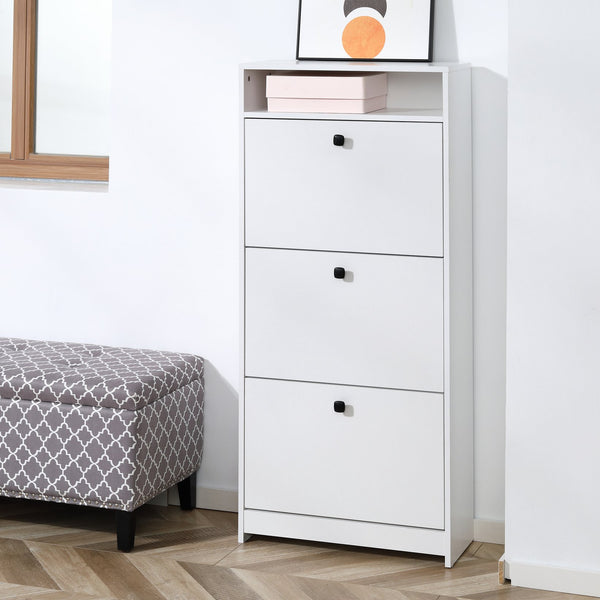 English Elm Homcom Slim Shoe Cabinet With 3 Fold-Out Drawers, Stylish Storage For Hallways & Bedrooms, White W2225P229439