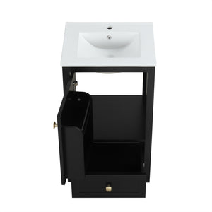 English Elm 20" Modern Bathroom Vanity With Ceramic Sink, Soft-Close Door, Drawer & Storage Rack In Black Finish N725P185452B