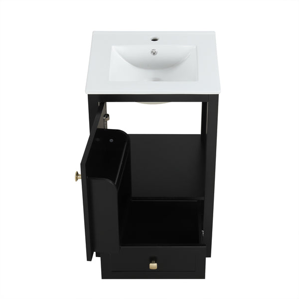 English Elm 20" Modern Bathroom Vanity With Ceramic Sink, Soft-Close Door, Drawer & Storage Rack In Black Finish N725P185452B