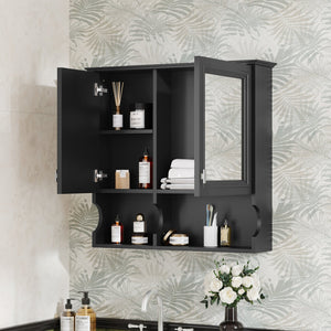English Elm 30 30 Inch Mirror Medicine Cabinet with Half-Moon Design, Soft-Close Hinges, Open Shelf & Solid-Wood Frame Black N710P322812B
