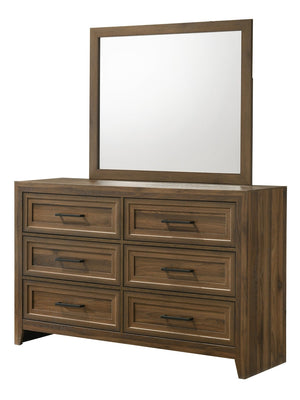 English Elm 1pc Geometric Six Drawer Wooden Dresser Brown Finish Bedroom Storage Modern Style B2741P498438