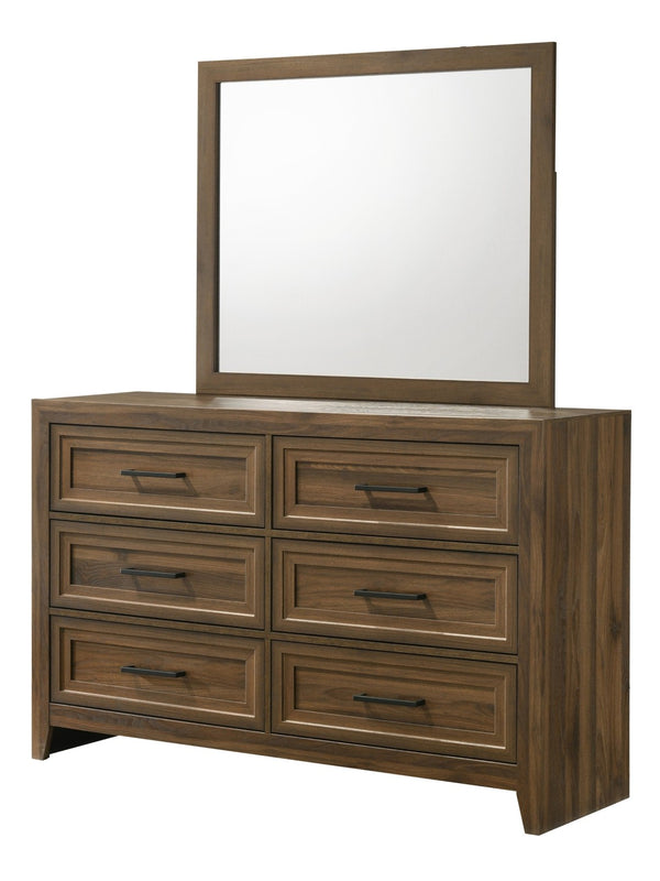 English Elm 1pc Geometric Six Drawer Wooden Dresser Brown Finish Bedroom Storage Modern Style B2741P498438