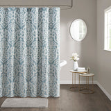 Madison Park Odette Traditional Jacquard Shower Curtain MP70-8085 Aqua/Silver