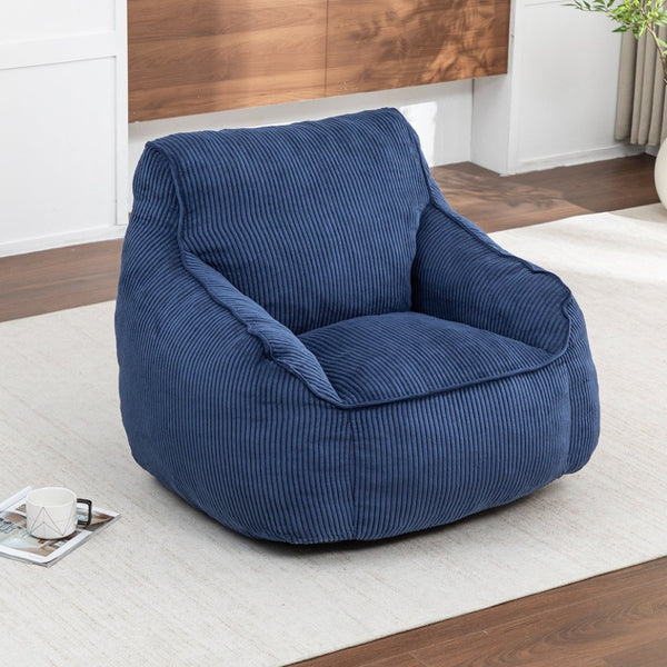English Elm Giant Corduroy Bean Bag Sofa with Armrests Foam Filled Cozy Adult Lounge Chair Dark Blue W2200P442801