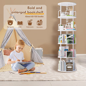 English Elm Rotating 5 Tier Spinning Bookcase Tower Slim 360 Degree Turntable Metal Frame Organizer White W3166P366971