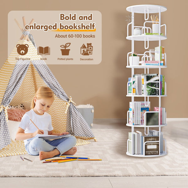 English Elm Rotating 5 Tier Spinning Bookcase Tower Slim 360 Degree Turntable Metal Frame Organizer White W3166P366971