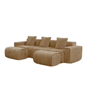 English Elm Streamlined Velvet U-shape Modular Sectional with Ottomans and French Piping Detail W3041S00374