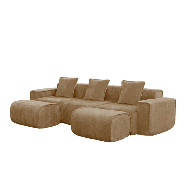 English Elm Streamlined Velvet U-shape Modular Sectional with Ottomans and French Piping Detail W3041S00374