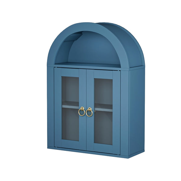 English Elm Wall Mounted Arched Cabinet Tempered Glass Doors Led Lighting Adjustable Shelves Bathroom Turquoise T3210P471552