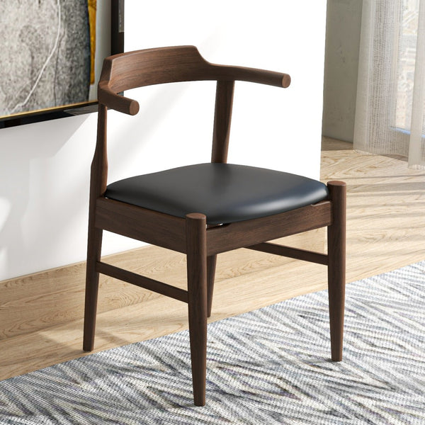 English Elm New Leon Mid-century Leather Look Dining Chair Set of 2 with Tapered Wood Legs B183P232068