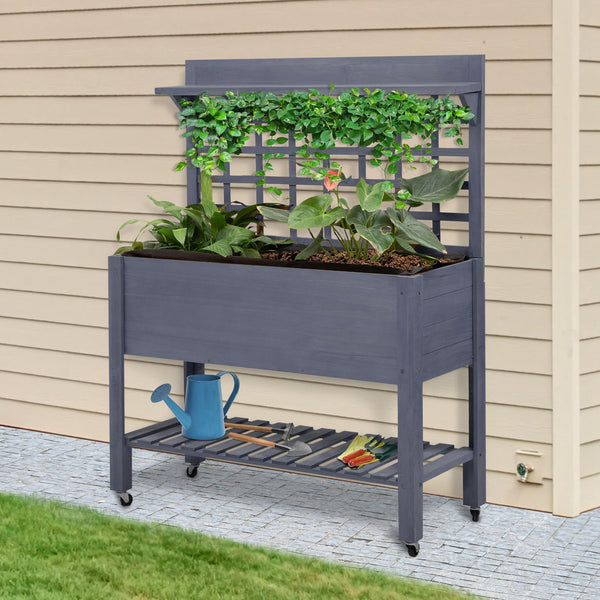 English Elm Outsunny Elevated Wooden Raised Garden Bed with Legs for Vegetables Herbs Flowers, Self-Draining, Ergonomic Height, Easy Assembly Gray W2225P229223