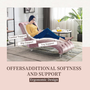 English Elm Velvet Curved Chaise Lounge Sofa with Button-Tufted Upholstery, Foam Seat, Acrylic Legs, Stylish Relaxation Pink W39538676