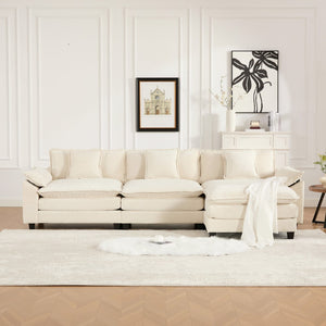 English Elm Wider Armrest 3-Seater Modular Sofa, Breathable Beige Chenille, Ergonomic Comfort For Any Space W1143S00041-GIGA