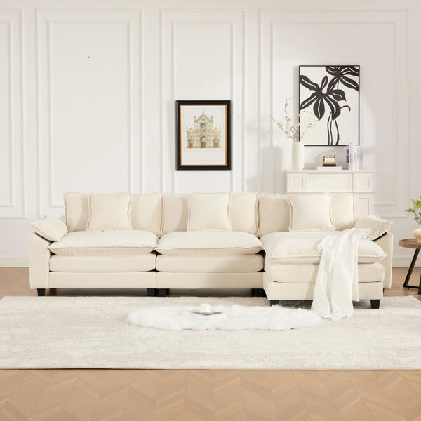 English Elm Wider Armrest 3-Seater Modular Sofa, Breathable Beige Chenille, Ergonomic Comfort For Any Space W1143S00041-GIGA