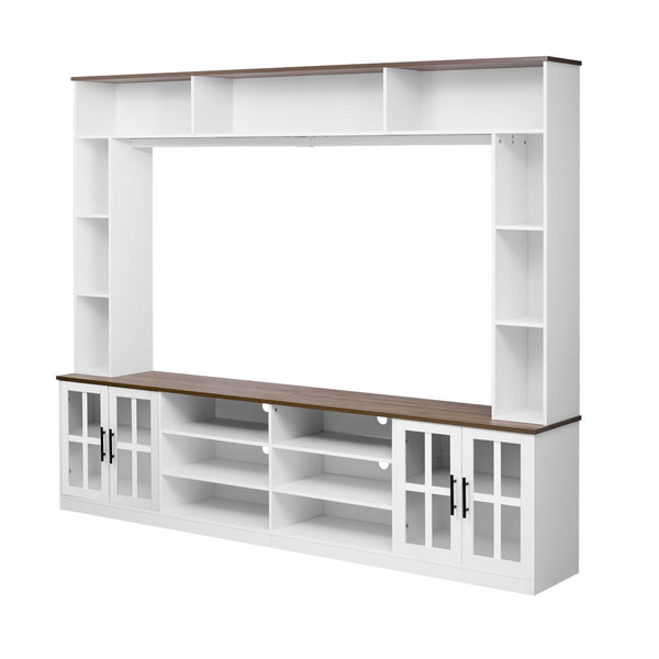 English Elm 95.5" Modern Farmhouse Wall Unit Mdf Bookshelf with Tempered Glass Cabinet Doors White SJ000161AAK