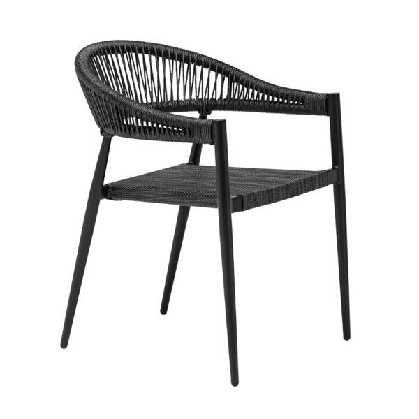 EuroStyle Iselin Stackable Outdoor Armchairs Woven Rope Back Aluminum Frame Resort Patio Set Black 90614-BLK