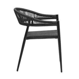 EuroStyle Iselin Stackable Outdoor Armchairs Woven Rope Back Aluminum Frame Resort Patio Set Black 90614-BLK