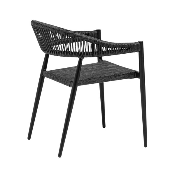EuroStyle Iselin Stackable Outdoor Armchairs Woven Rope Back Aluminum Frame Resort Patio Set Black 90614-BLK