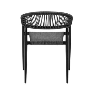 EuroStyle Iselin Stackable Outdoor Armchairs Woven Rope Back Aluminum Frame Resort Patio Set Black 90614-BLK