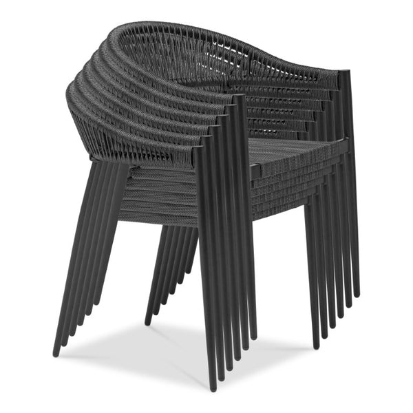 EuroStyle Iselin Stackable Outdoor Armchairs Woven Rope Back Aluminum Frame Resort Patio Set Black 90614-BLK