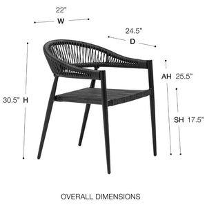 EuroStyle Iselin Stackable Outdoor Armchairs Woven Rope Back Aluminum Frame Resort Patio Set Black 90614-BLK