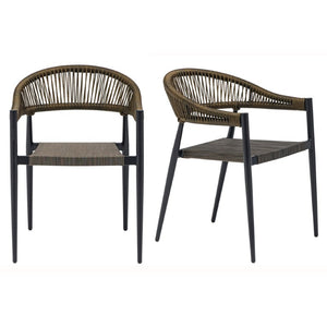 EuroStyle Iselin Stackable Outdoor Armchairs Woven Rope Back Aluminum Frame Resort Patio Set Brown Bronze 90614-BRN