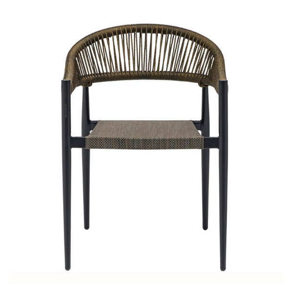 EuroStyle Iselin Stackable Outdoor Armchairs Woven Rope Back Aluminum Frame Resort Patio Set Brown Bronze 90614-BRN