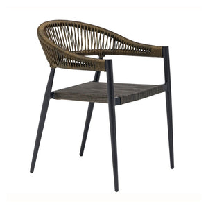 EuroStyle Iselin Stackable Outdoor Armchairs Woven Rope Back Aluminum Frame Resort Patio Set Brown Bronze 90614-BRN