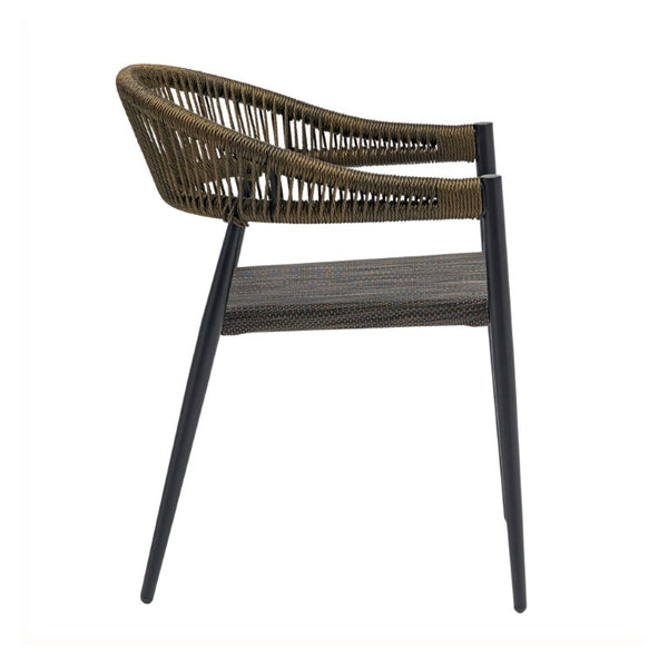 EuroStyle Iselin Stackable Outdoor Armchairs Woven Rope Back Aluminum Frame Resort Patio Set Brown Bronze 90614-BRN