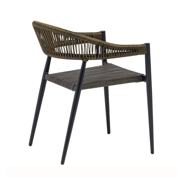 EuroStyle Iselin Stackable Outdoor Armchairs Woven Rope Back Aluminum Frame Resort Patio Set Brown Bronze 90614-BRN