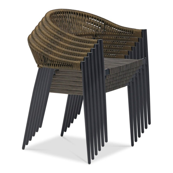 EuroStyle Iselin Stackable Outdoor Armchairs Woven Rope Back Aluminum Frame Resort Patio Set Brown Bronze 90614-BRN