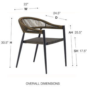 EuroStyle Iselin Stackable Outdoor Armchairs Woven Rope Back Aluminum Frame Resort Patio Set Brown Bronze 90614-BRN
