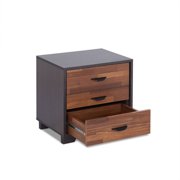 English Elm Eloy Walnut & Espresso Finish Accent Table with 3 Spacious Drawers, Sleek Storage and Durable Build B2726P271346