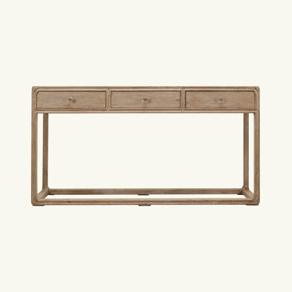 Lilys Reclaimed Peking Console Table With 3 Drawers Weathered White Wash 90620110