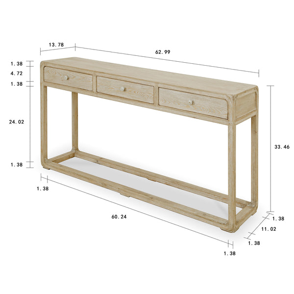 Lilys Reclaimed Peking Console Table With 3 Drawers Weathered White Wash 90620110