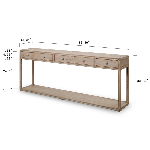 Lilys Peking Ming Console Table With 5 Drawers Weathered White Wash 84X15.5X34H 9062-L