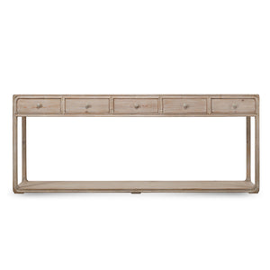 Lilys Peking Ming Console Table With 5 Drawers Weathered White Wash 84X15.5X34H 9062-L