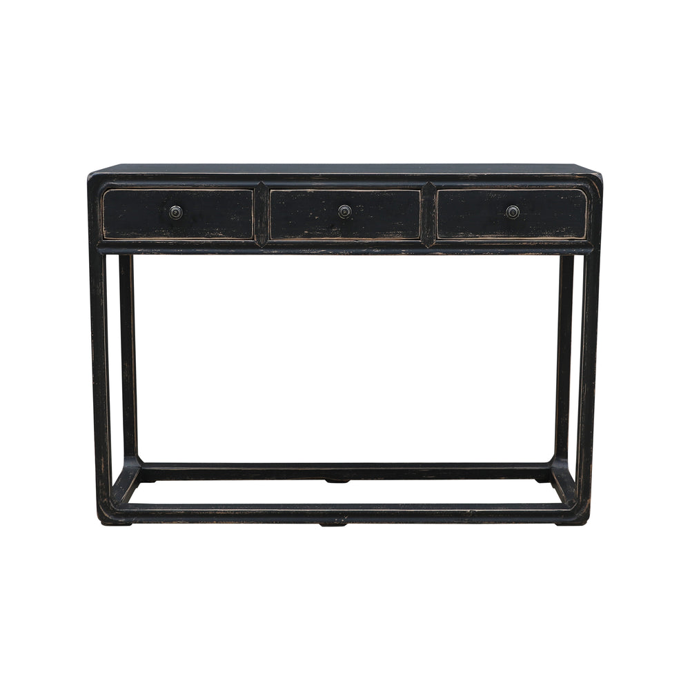Lilys Reclaimed Peking Console Table With 3 Drawers Antique Black Wash 9062-BL
