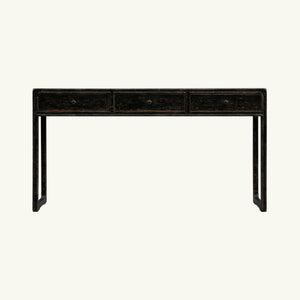 Lilys Reclaimed Peking Console Table With 3 Drawers Antique Black Wash 9062-BL