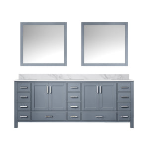 English Elm Dark Grey Double Bath Vanity With Carrara Marble Top, Ample Storage & Elegant Mirrors Included B2731S00848