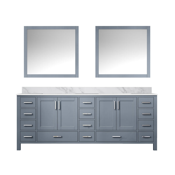 English Elm Dark Grey Double Bath Vanity With Carrara Marble Top, Ample Storage & Elegant Mirrors Included B2731S00848