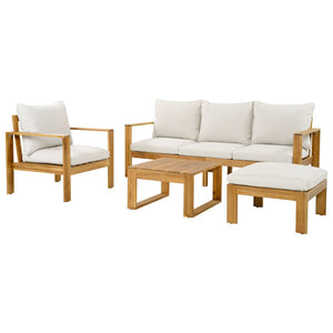 English Elm Outdoor Acacia Wood 4 Piece Sectional Set with Sofa Chair Ottoman and Table N757S454830B